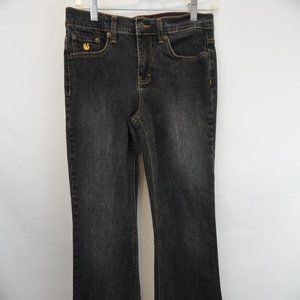 Gloria Vanderbilt womens black-wash, flare leg jeans, size 8 petite. (A5)